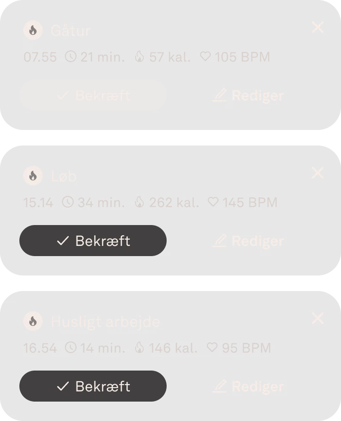 Appskærmbillede af automatisk registrering af aktivitet.