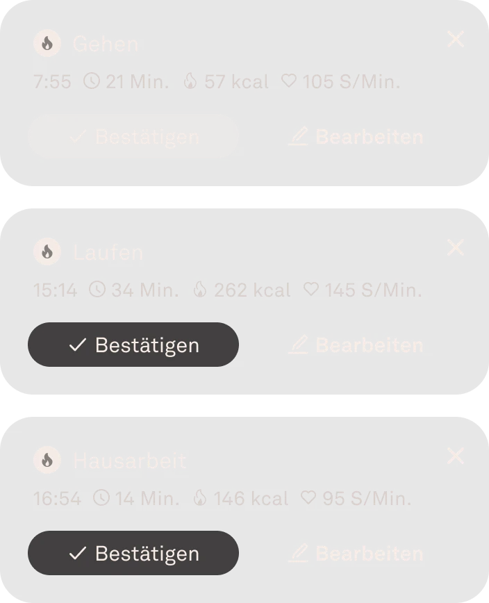 Benutzeroberfläche der Oura-App, auf der die automatische Aktivitätserkennung zu sehen ist.