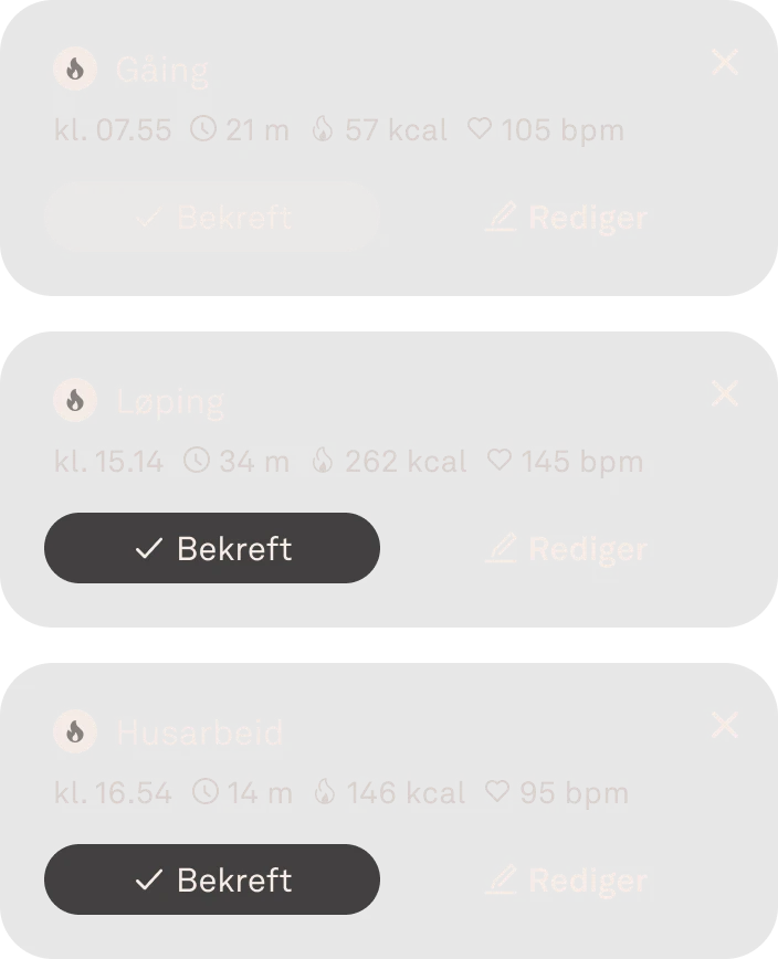 App-grensesnitt som representerer automatisk aktivitetsoppdaging.