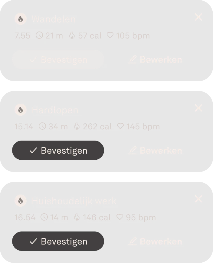 UI van de app met automatische detectie van activiteit.