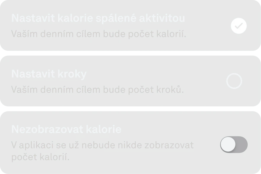 Uživatelské rozhraní aplikace zobrazující personalizované cíle aktivity