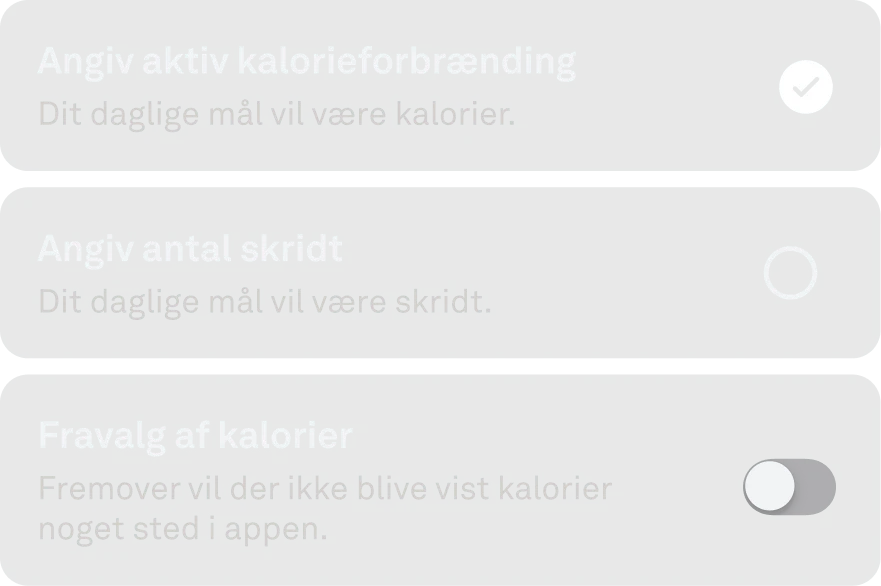 Appskærmbillede af personlige aktivitetsmål.