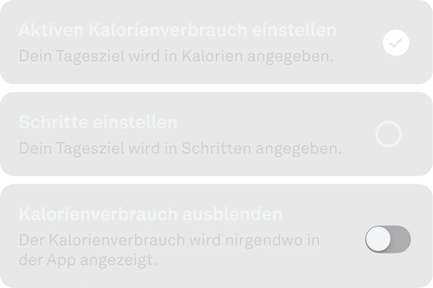 Benutzeroberfläche der Oura-App, auf der das persönliche Aktivitätsziel zu sehen ist.
