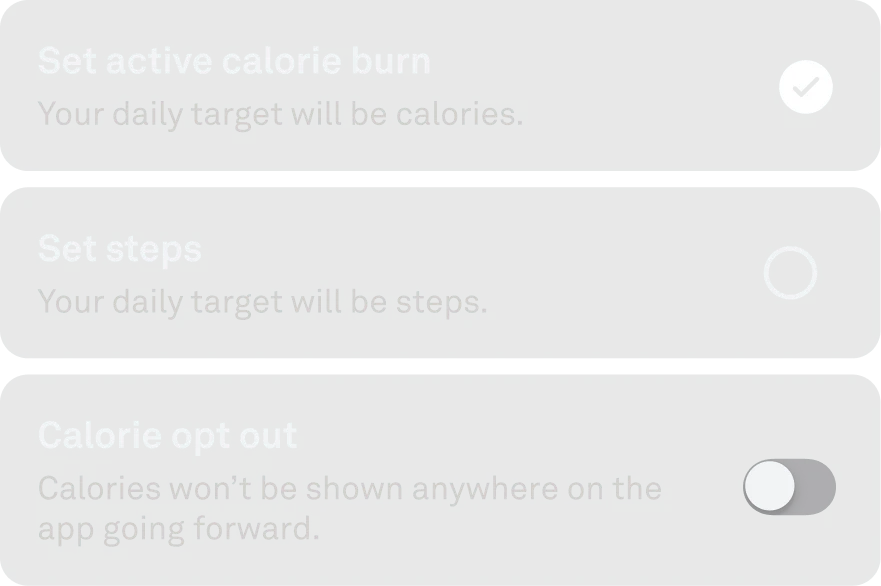 App UI representing Personalized Activity Goals.