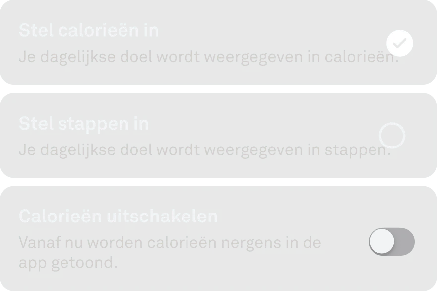 UI van de app met persoonlijke activiteitsdoelen.