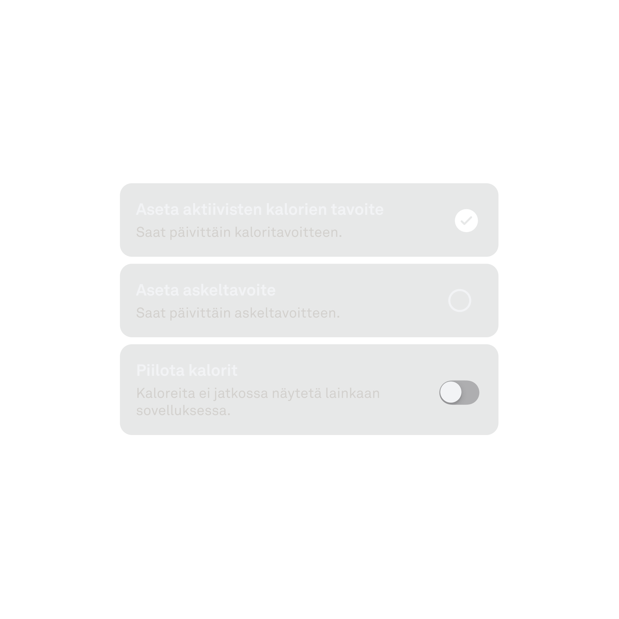 Sovelluksen näkymässä yksilölliset aktiivisuustavoitteet.