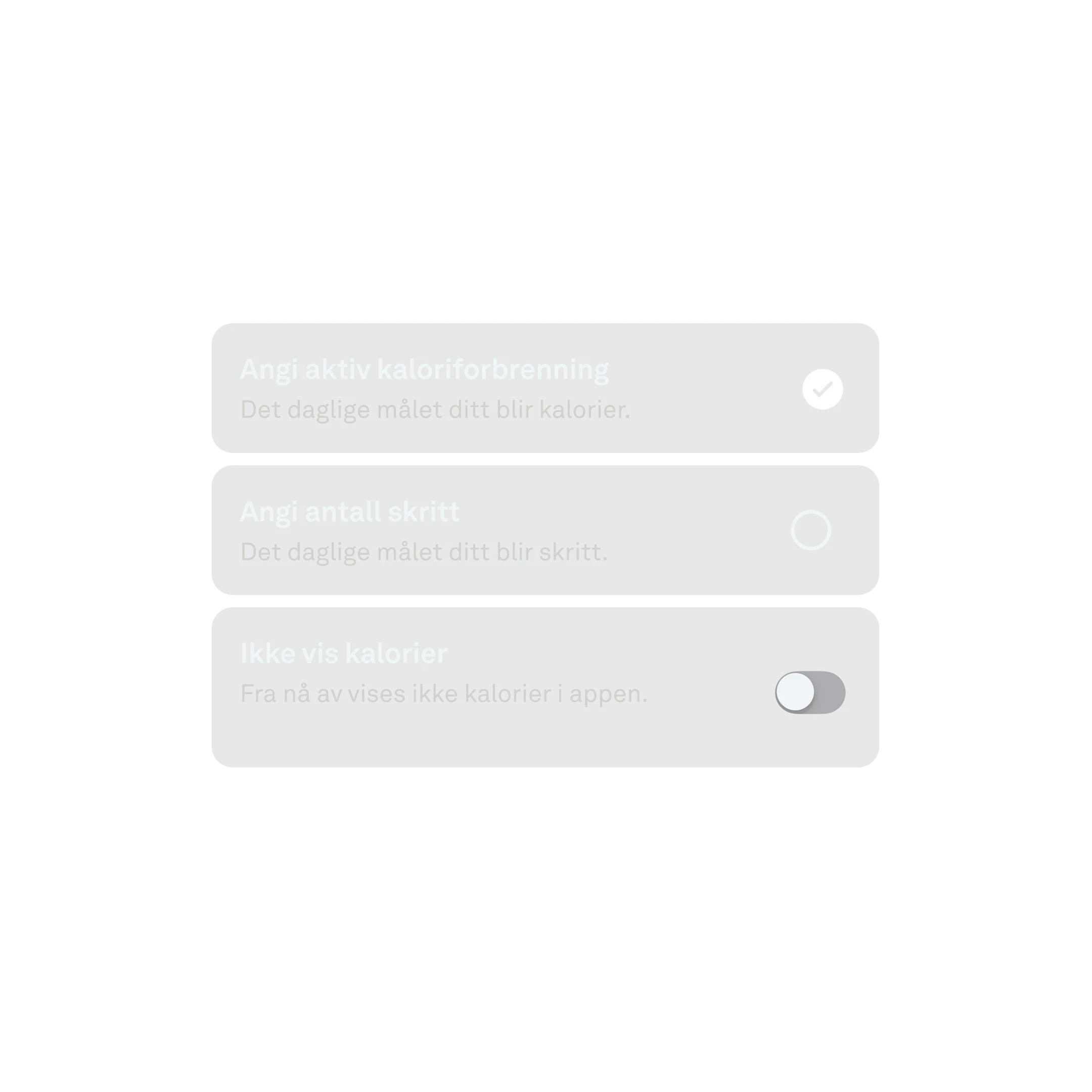 App-grensesnitt som representerer personlig tilpassede aktivitetsmål.