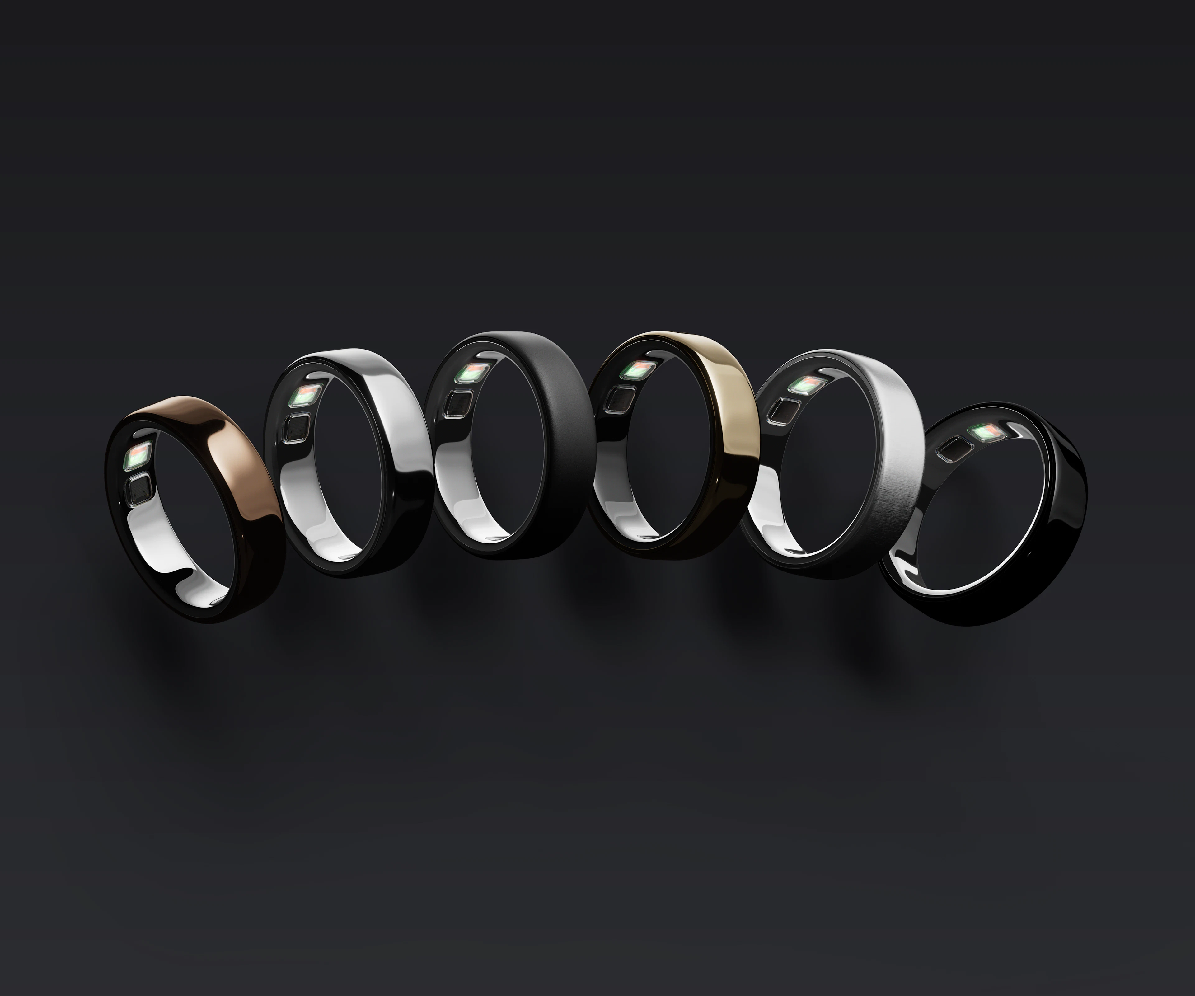 並べて置かれたすべての仕上げのOura Ring 5