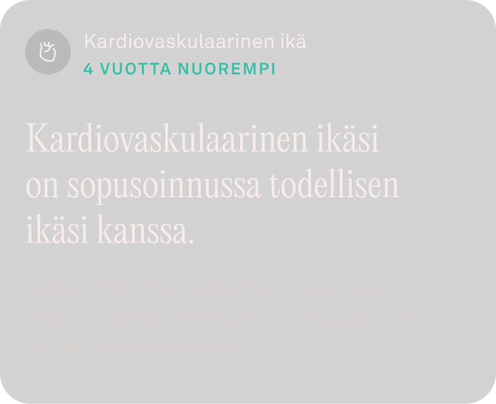 Oura-sovelluksen näkymässä kardiovaskulaarisen iän tiedot
