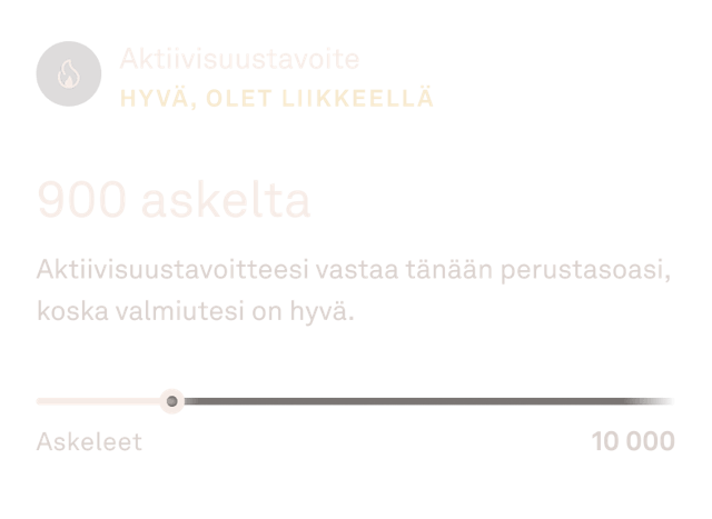Oura-sovelluksen näkymä aktiivisuustavoitteen tiedoista