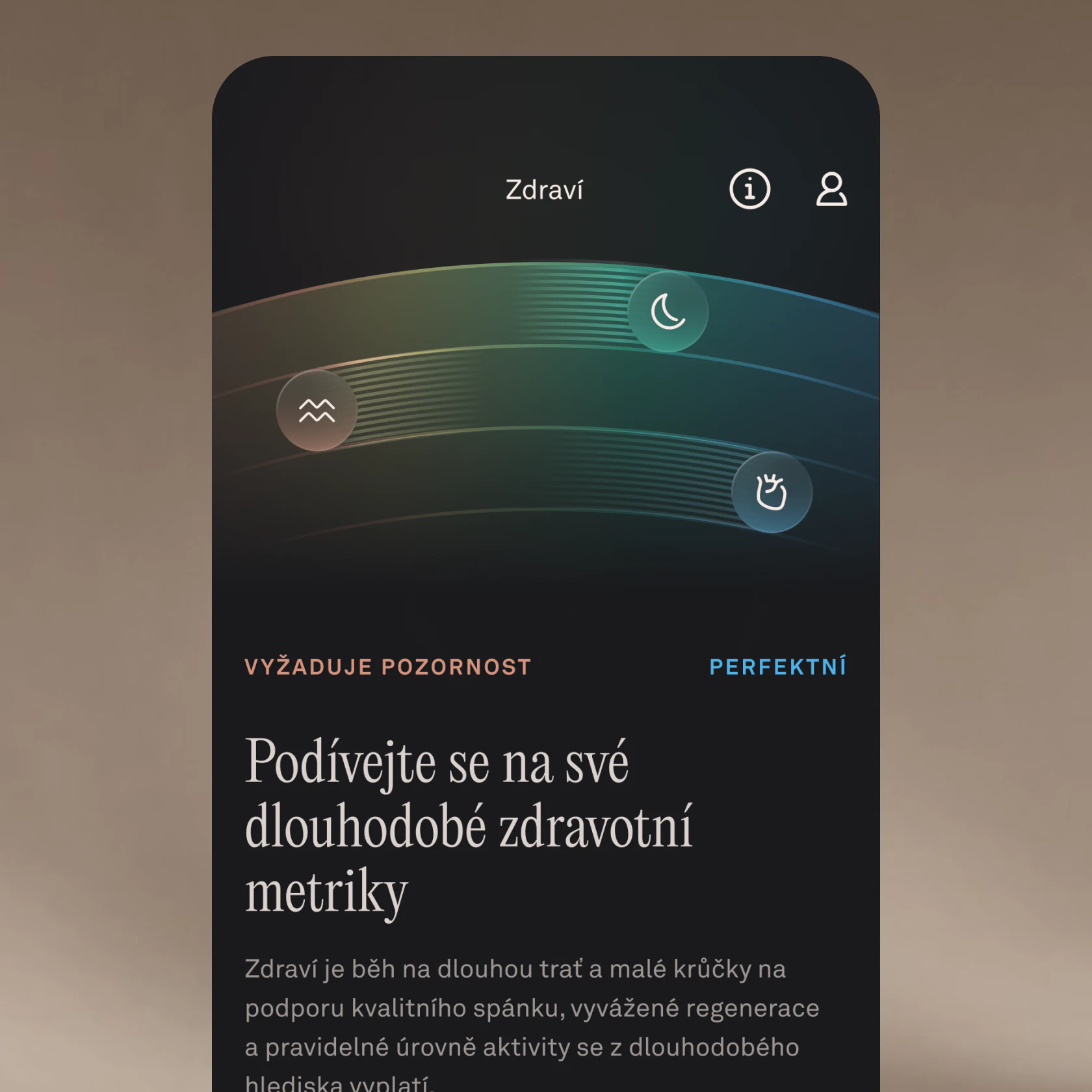 Snímek obrazovky Zdraví v aplikaci Oura s přehledem o pokroku u stavu srdce a zvládání stresu