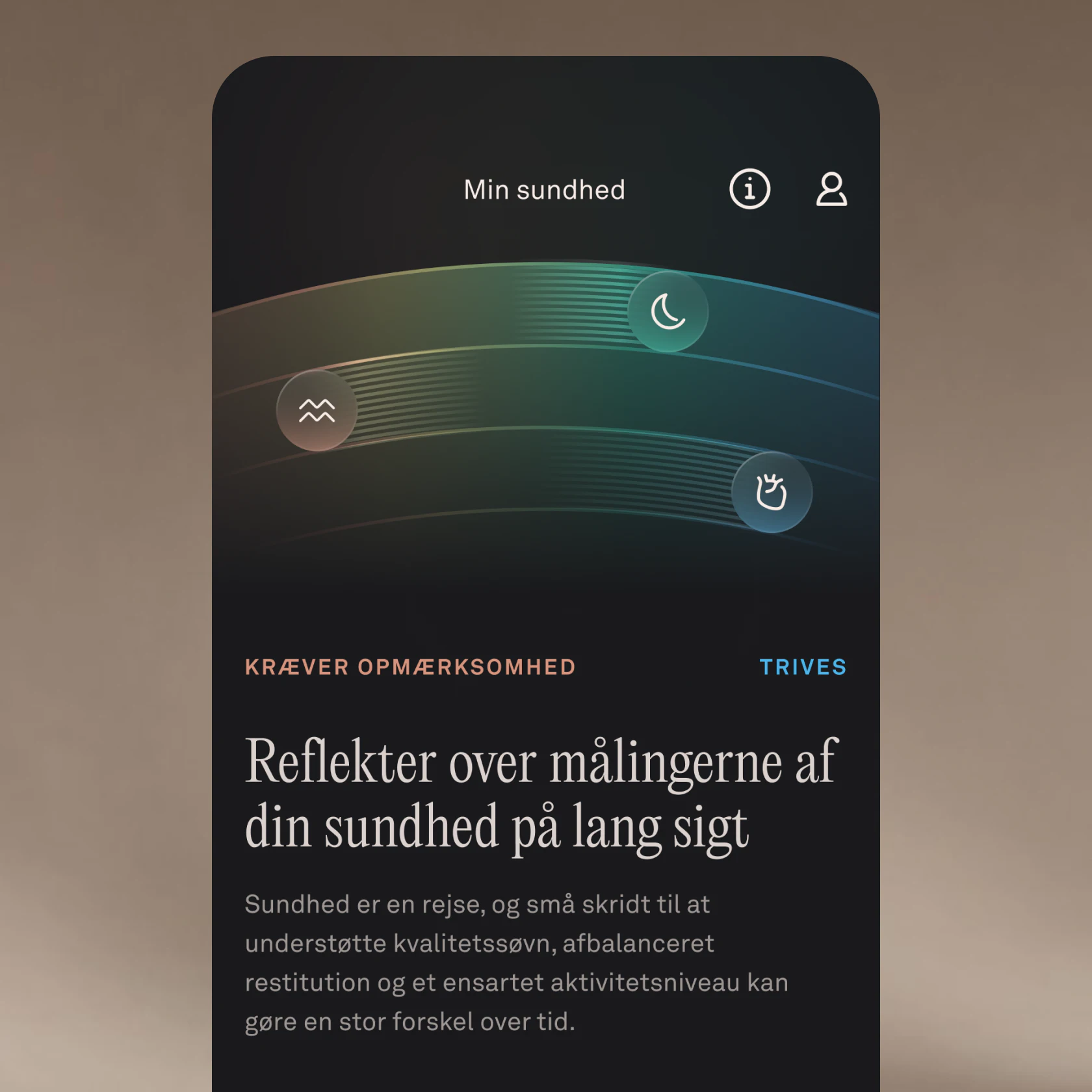 Et skærmbillede af fanen Min sundhed i Oura-appen, hvor man kan se en indsigt i fremskridt inden for hjertesundhed og stresshåndtering.