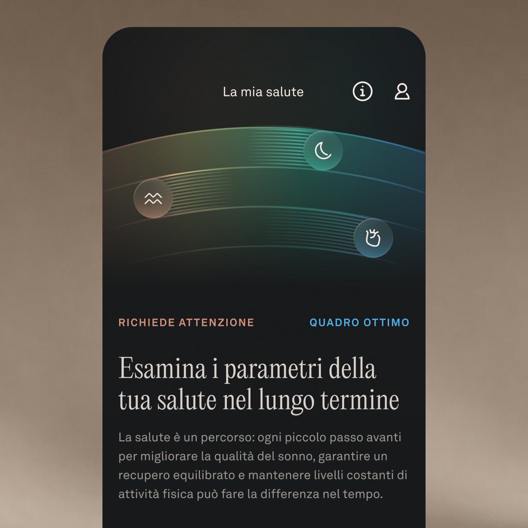 Uno screenshot della schermata Salute in Oura App, che mostra approfondimenti sui progressi della salute del cuore e sulla gestione dello stress