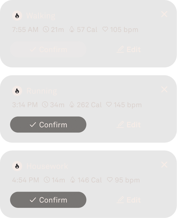 Oura Ring app view of automatic activity detection data