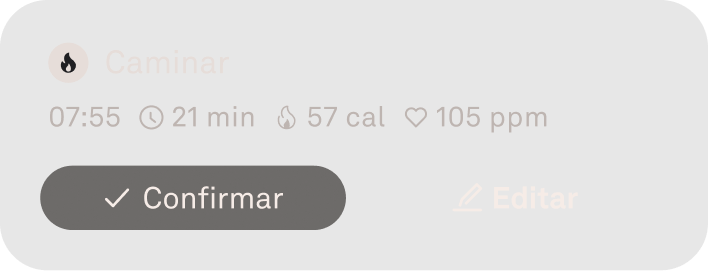 Datos de la detección de actividad automática en la aplicación Oura