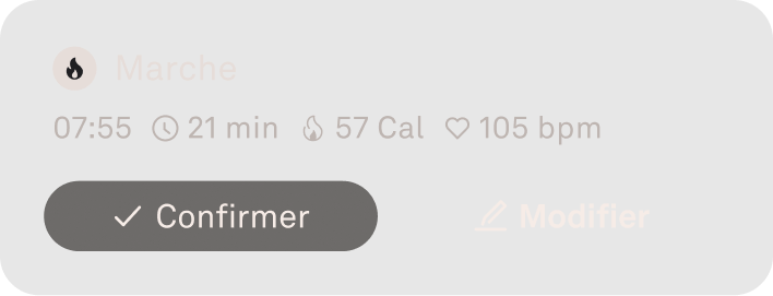 Image des données de détection automatique d'activité dans l'application Oura Ring