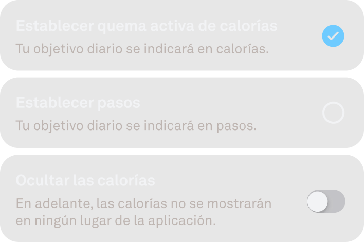 Vista personalizada del objetivo de actividad en la aplicación Oura