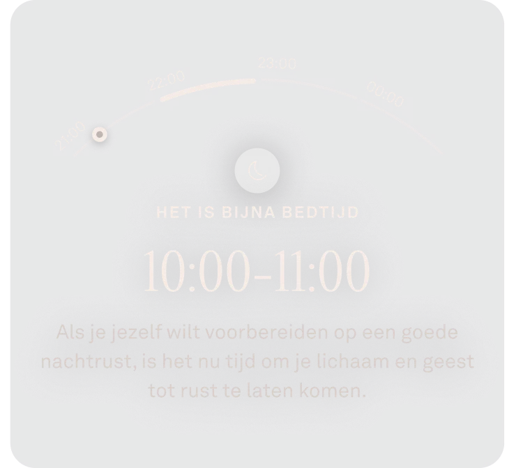 Weergave van de Oura Ring-app met gegevens over een naderende bedtijd