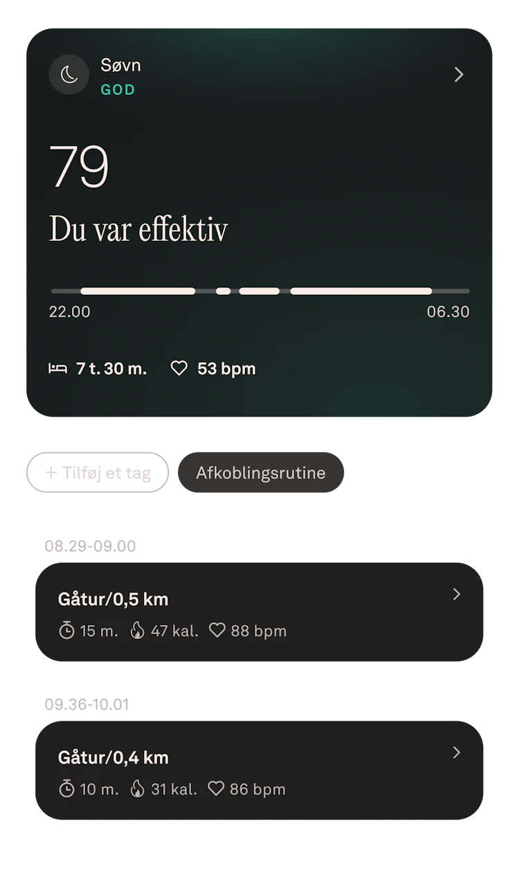 Visning af søvndata for juli i Oura Ring-appen
