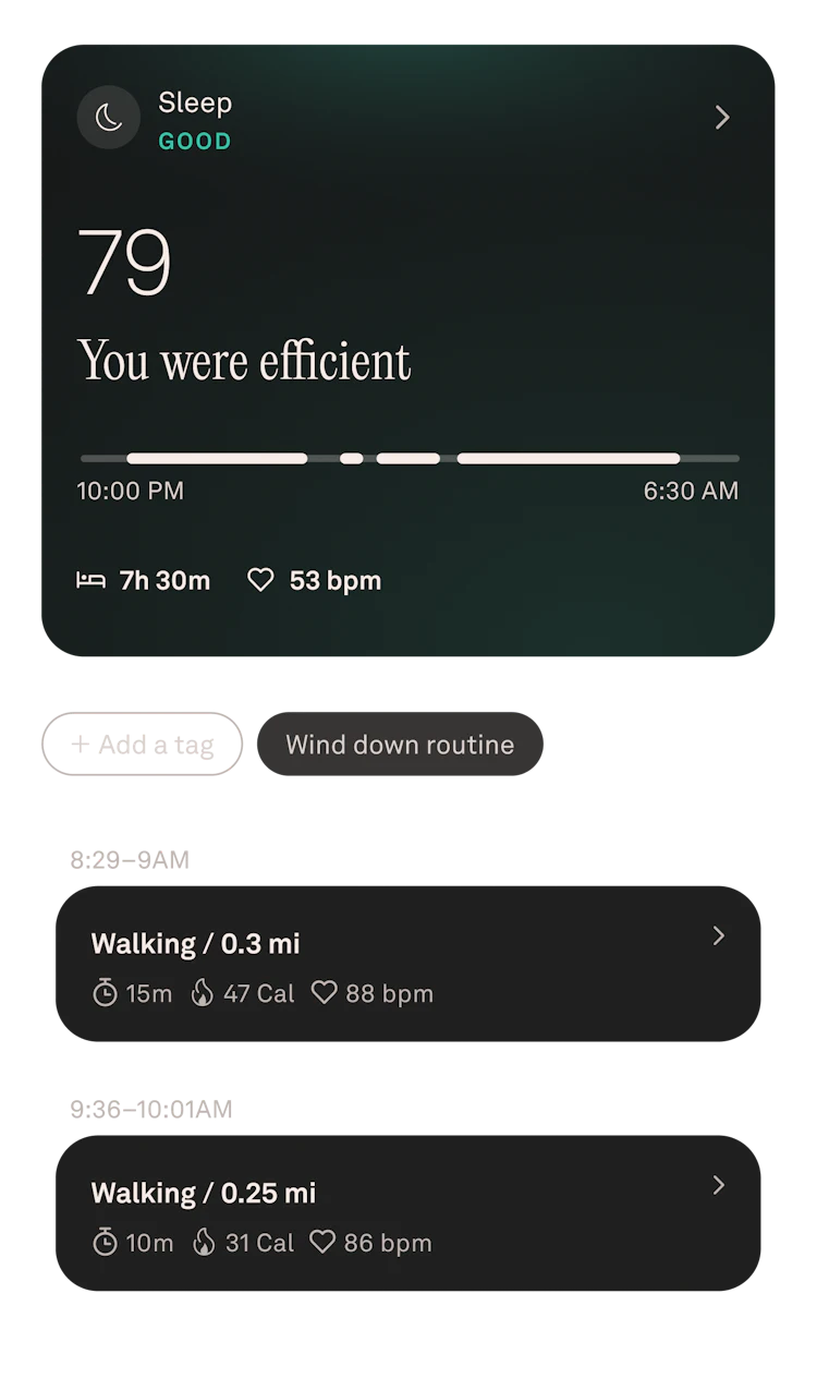 Oura Ring App view of sleep data in July