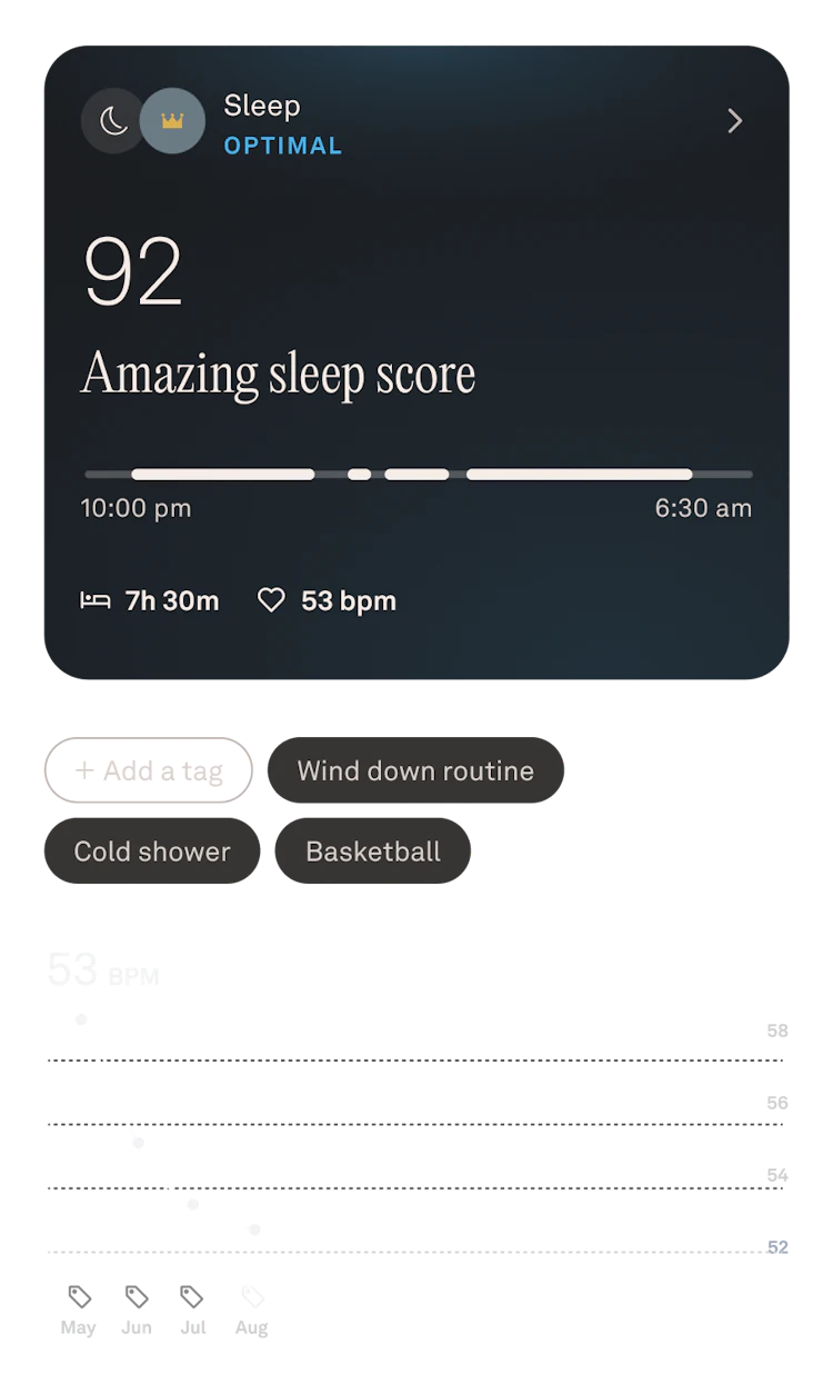 Oura Ring App view of sleep data in August