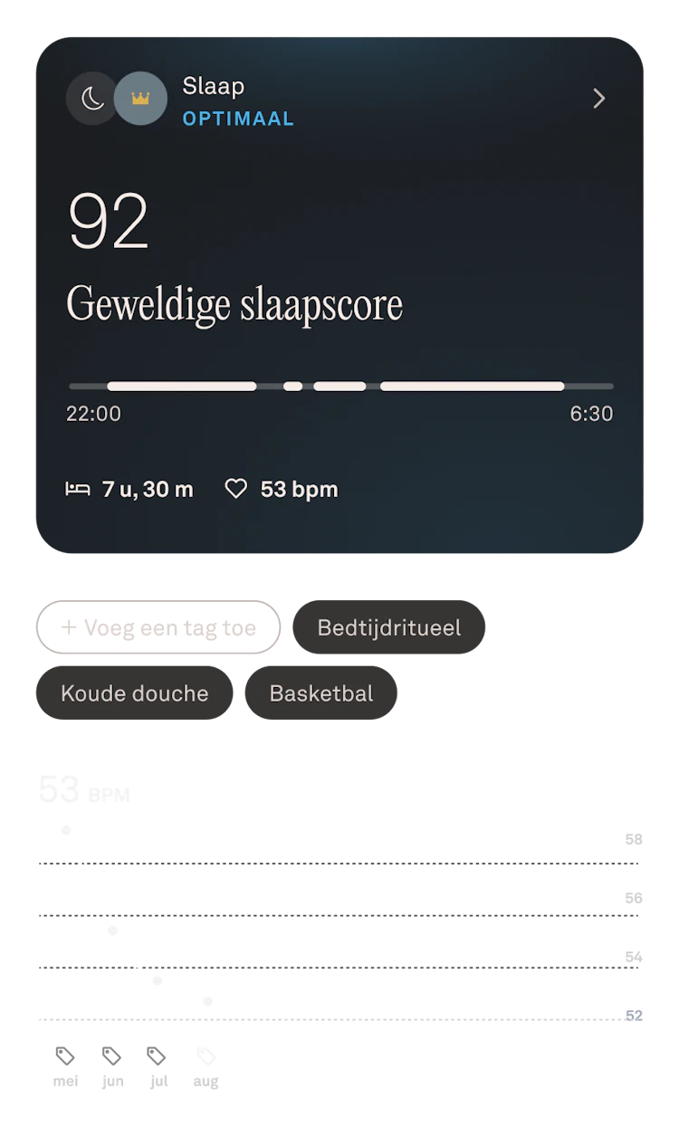 Weergave van de Oura Ring-app met slaapgegevens in augustus