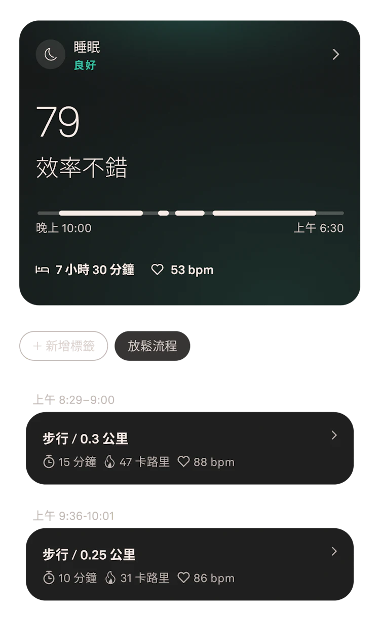 Oura Ring 應用程式中的 7 月睡眠資料畫面
