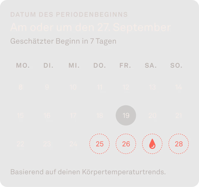Ansicht des Kalenders mit Zyklusdaten in der Oura-App