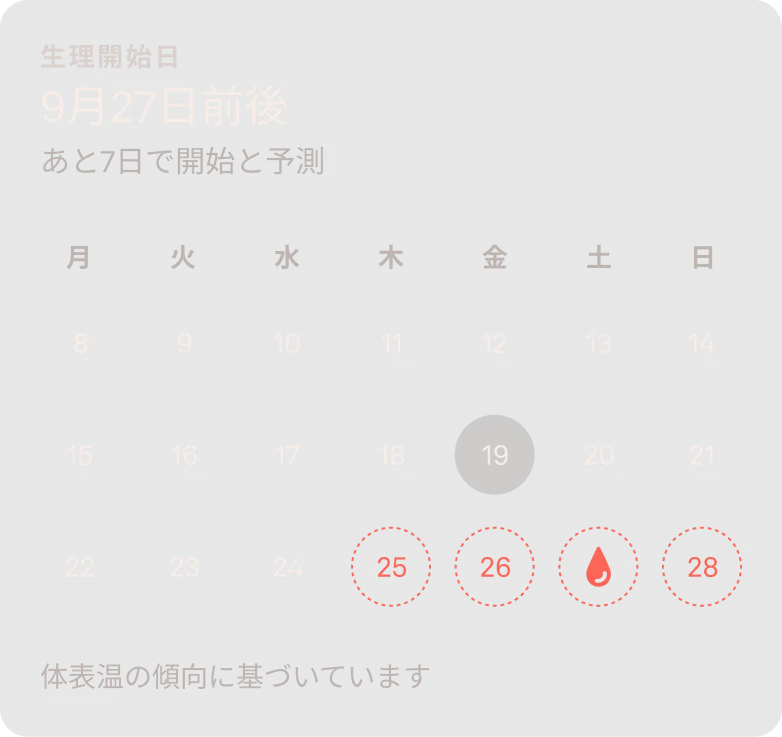 月経周期を追跡するためのカレンダーを表示するOuraアプリの画面