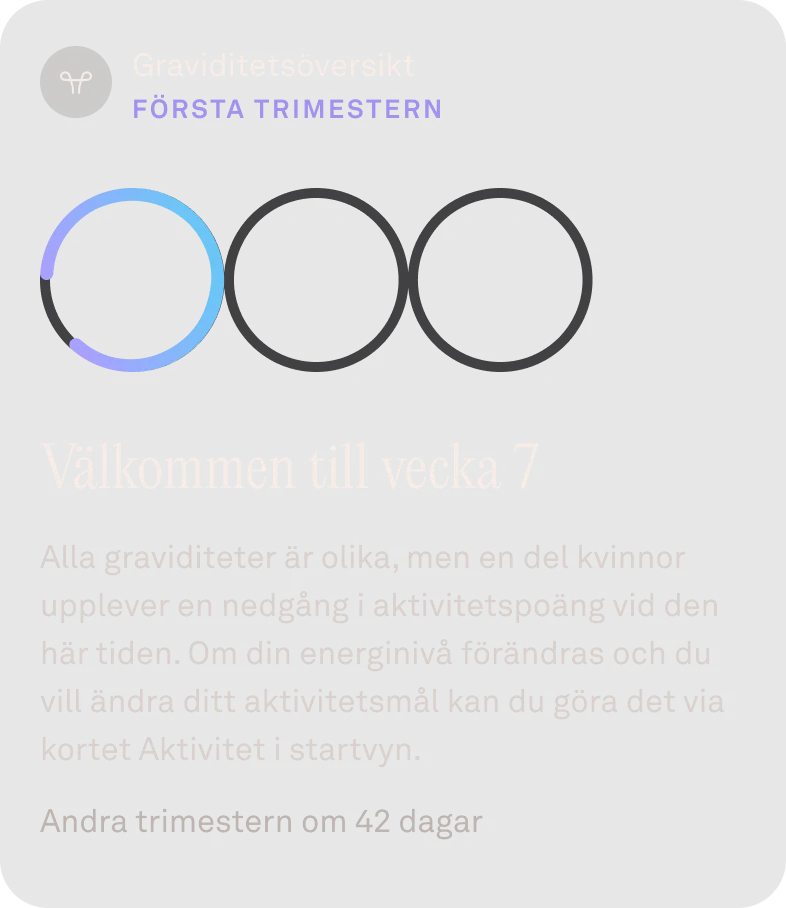 Oura-appen som visar en kalender med insikter om och ringar för graviditetsförloppet